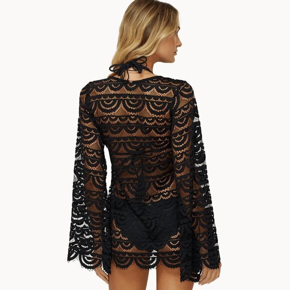 🌟 NWOT — PQ SWIM Black Gold Noah Tunic — Size M/L — Hand-Cut Lace — Retail $160 - Picture 4 of 15
